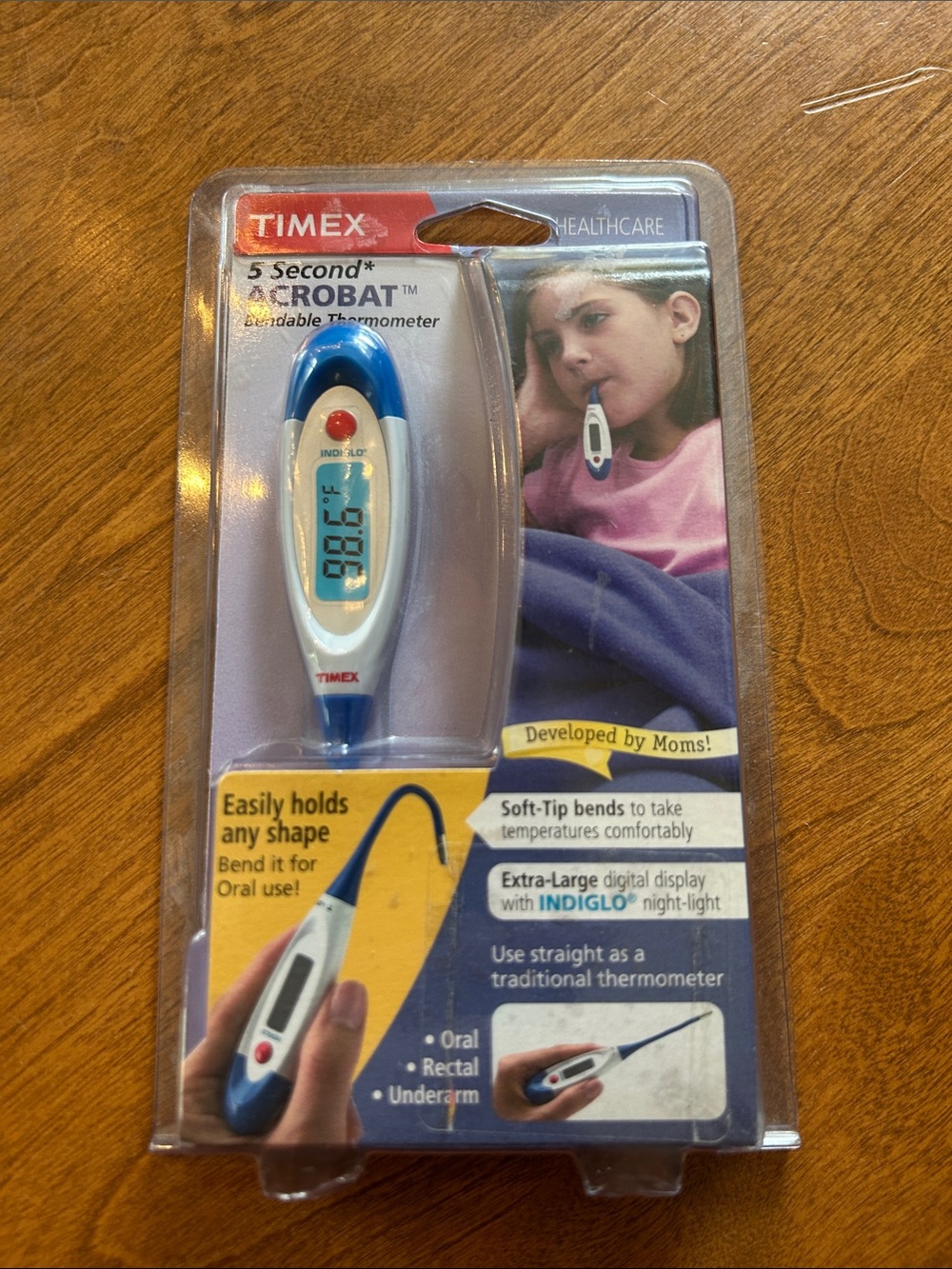 Timex White & Blue Bendable Digital Thermometer with Red Button
